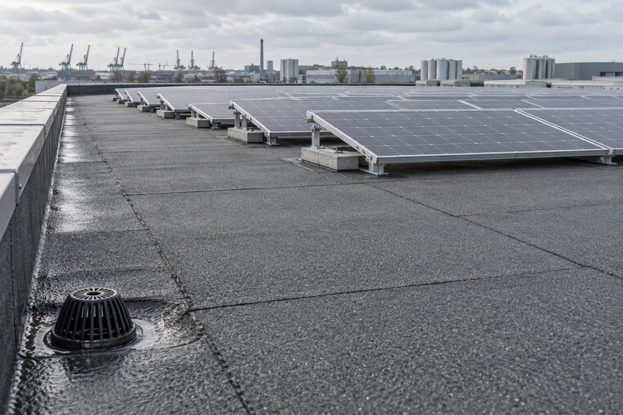 Solar panels on a bitumen roof: protection, drainage and installation