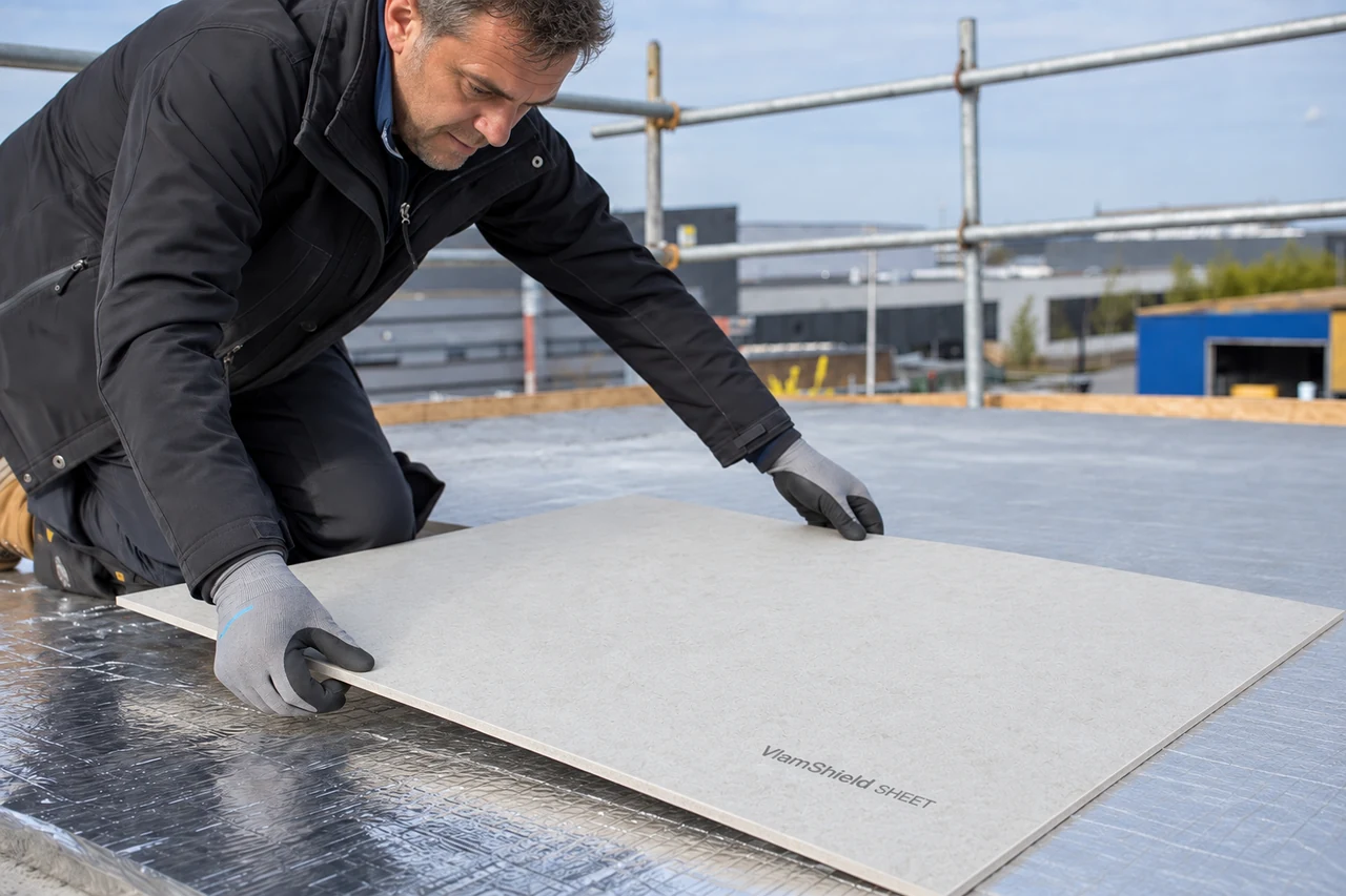 Brandwerende platen op het dak leggen: voegen, wind en waterafvoer