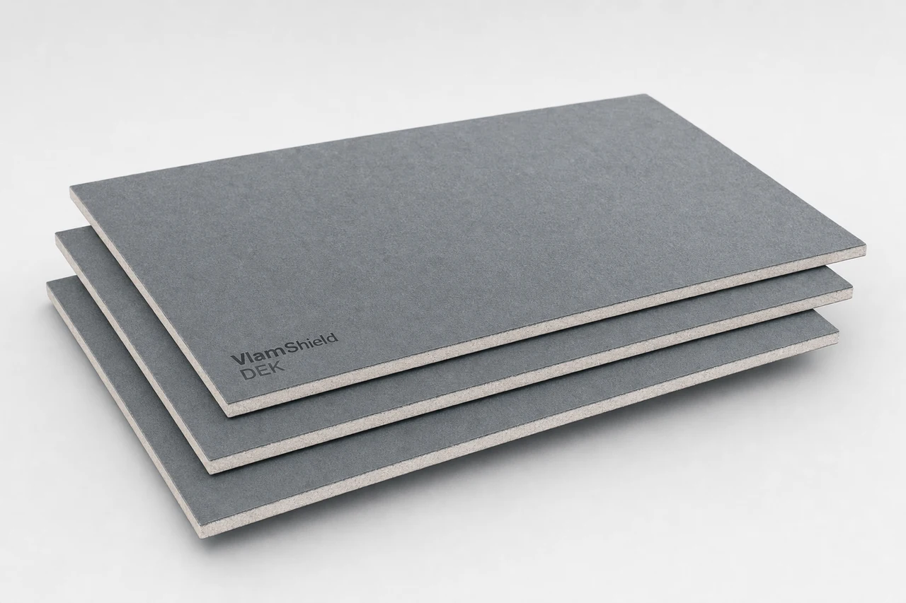 VlamShield DEK: Thin mineral cover board below the membrane